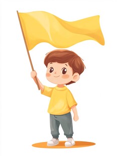 小男孩高举黄色旗帜