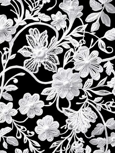 黑白花卉刺绣图案设计