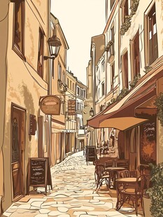 欧式小巷的惬意休闲角落