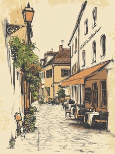 欧式风情小巷街边咖啡馆