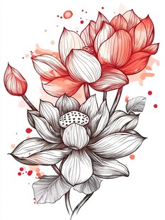 水墨风荷花插画艺术