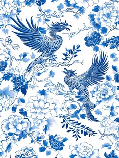 青花瓷凤穿牡丹图案