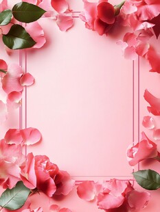 粉色玫瑰花瓣浪漫边框背景