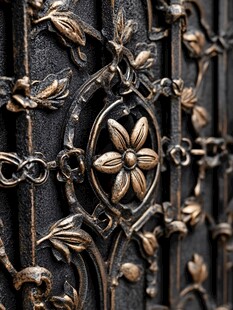 复古铁艺雕花门细节
