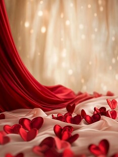 红绸洒落爱心浪漫场景