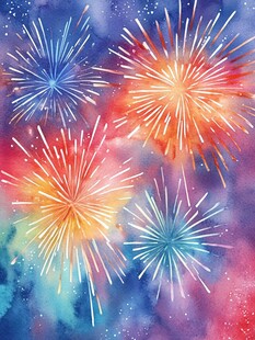 梦幻水彩烟花绽放夜空