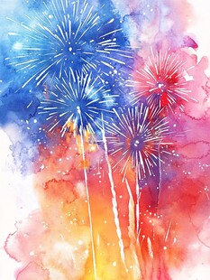 水彩绘就的绚烂烟花图景