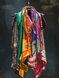 多彩丝巾与链条的时尚搭配