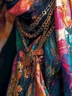 多彩丝巾与华丽链条配饰