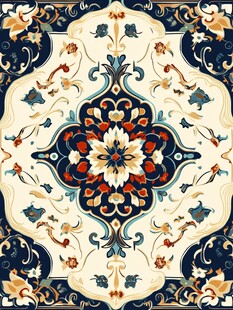 复古华丽花卉几何图案地毯