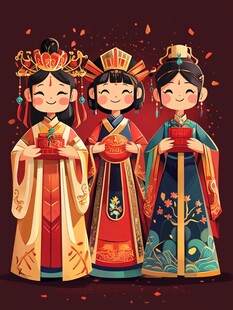 古装少女持礼盒贺喜