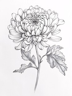 手绘菊花素描图