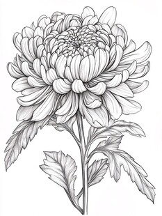 单枝菊花黑白线稿图