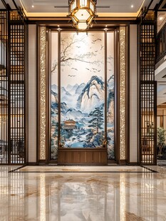 中式大堂山水屏风装饰美