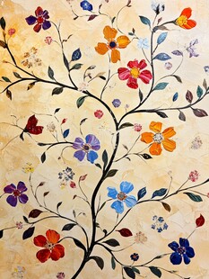 手绘多彩花卉装饰图案