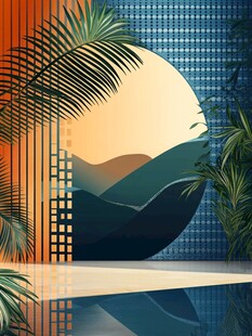 热带风光下的静谧池畔景致