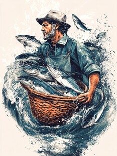 渔夫满载而归的丰收时刻
