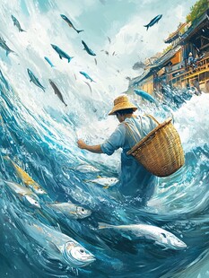 渔夫于浪潮间喜获丰收