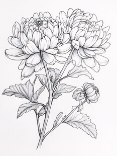 手绘双朵菊花线稿图