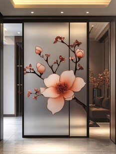 中式玉兰花玻璃屏风隔断
