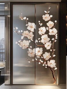 中式繁花玻璃隔断门