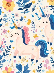 梦幻独角兽花卉图案背景