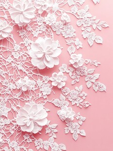 粉色背景上的精美白色蕾丝花
