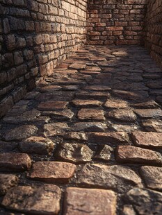 古老砖墙铺就的砖石小道