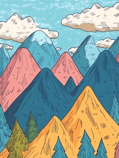 多彩手绘山间美景