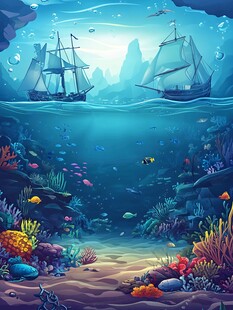 海底双帆船奇幻景观