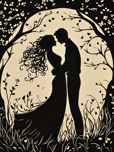 月下恋人浪漫剪影