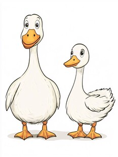 两只可爱的卡通大白鹅