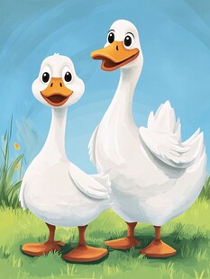 草地上的可爱大白鹅