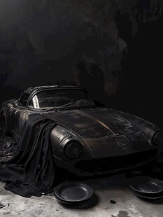 废弃车库中的复古神秘跑车