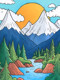 山间溪流映夕阳美景