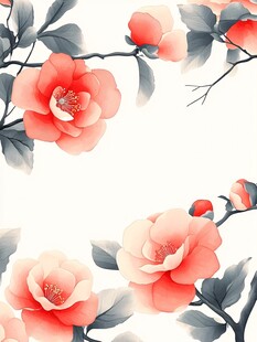 水墨风娇艳盛开山茶花