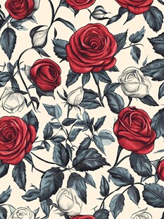 复古玫瑰花卉无缝图案
