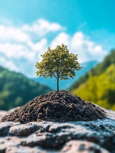 孤树挺立在石上的自然景