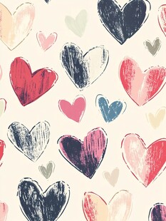 手绘多彩爱心图案背景