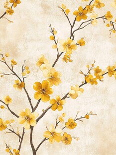 金黄梅花枝 复古风花卉