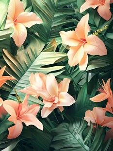 热带花卉与绿叶的梦幻组合