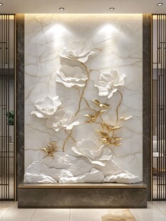 立体花卉大理石玄关背景墙