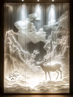 中式山水麋鹿艺术浮雕