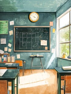 阳光洒落的温馨教室一角