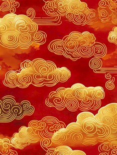 红色底金色祥云图案背景