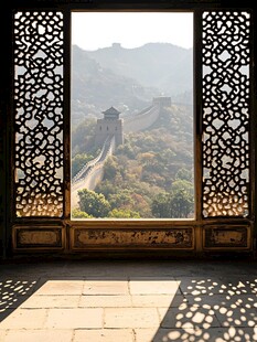 透过窗棂望万里长城