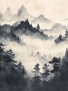 水墨山林间 云雾绕青松