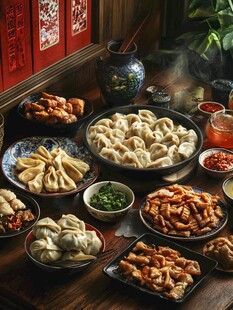 中式美味饺子与特色菜肴