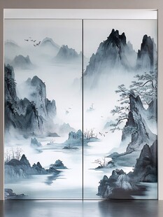 中式山水双幅移门画