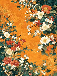 橙底繁花图